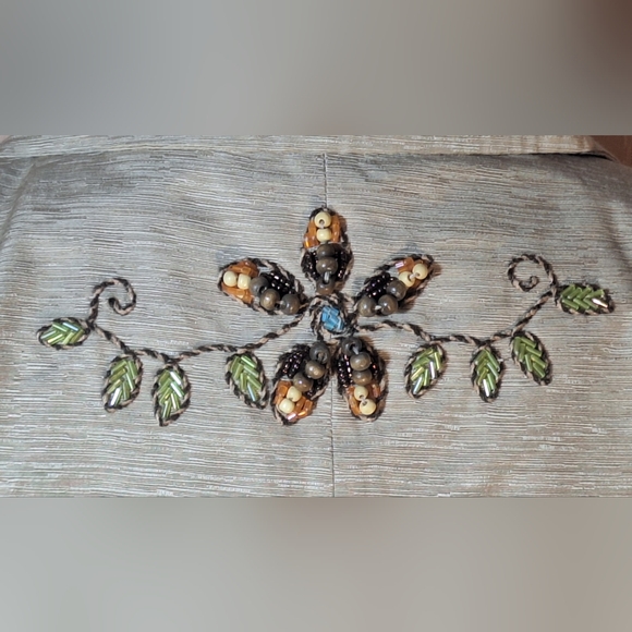 SILK LAND 100% Silk Light Brown Floral Embroidered Blazer - Picture 10 of 11